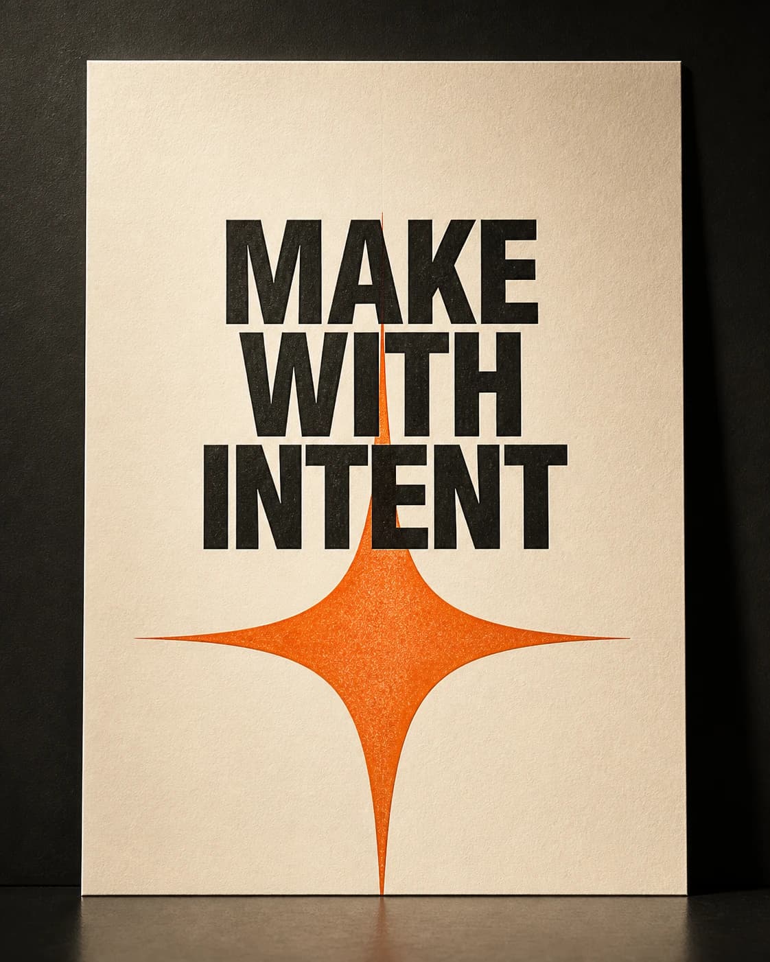 Editorial typography poster with an orange spark
