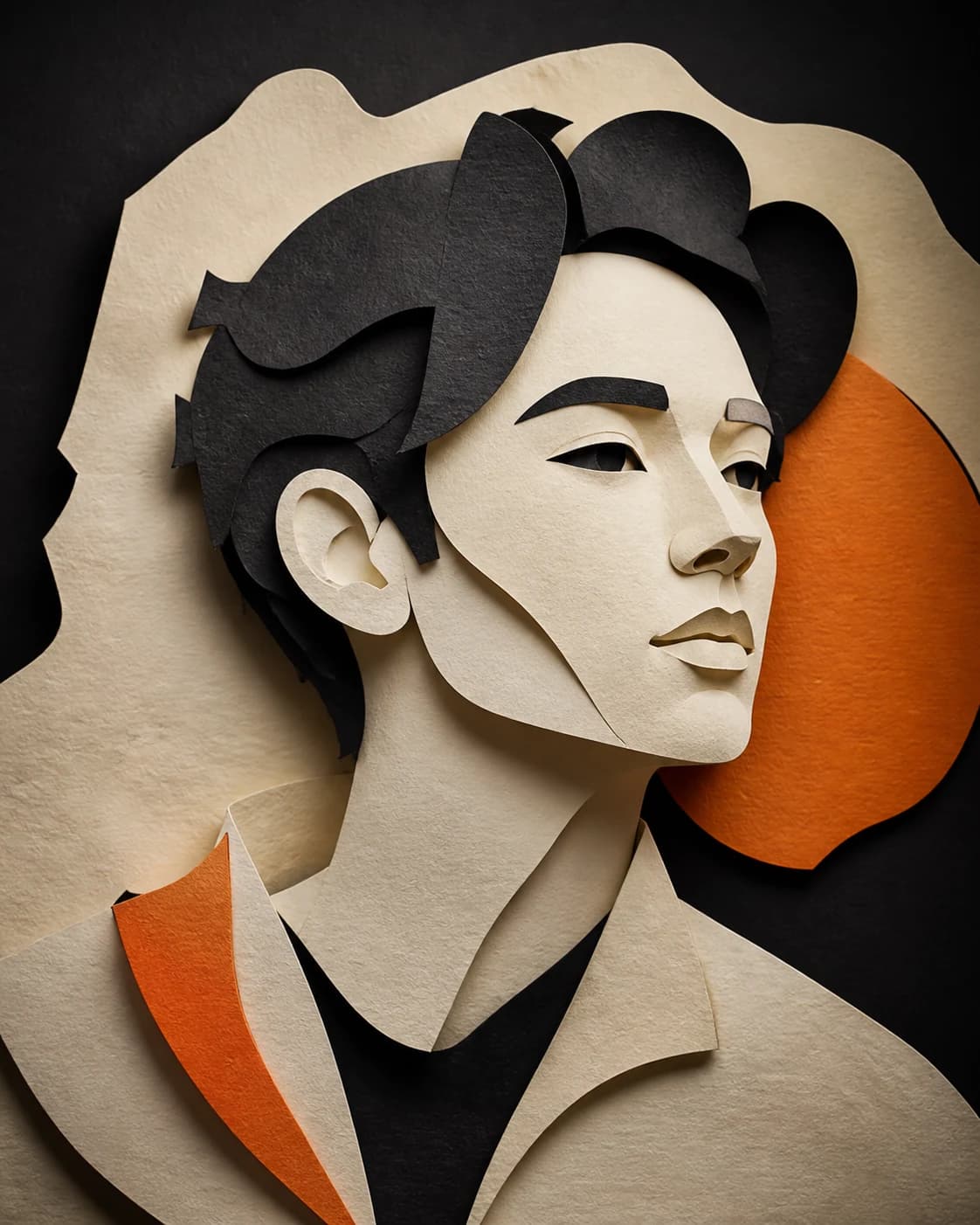 Editorial illustrated portrait in CreateForge orange and charcoal