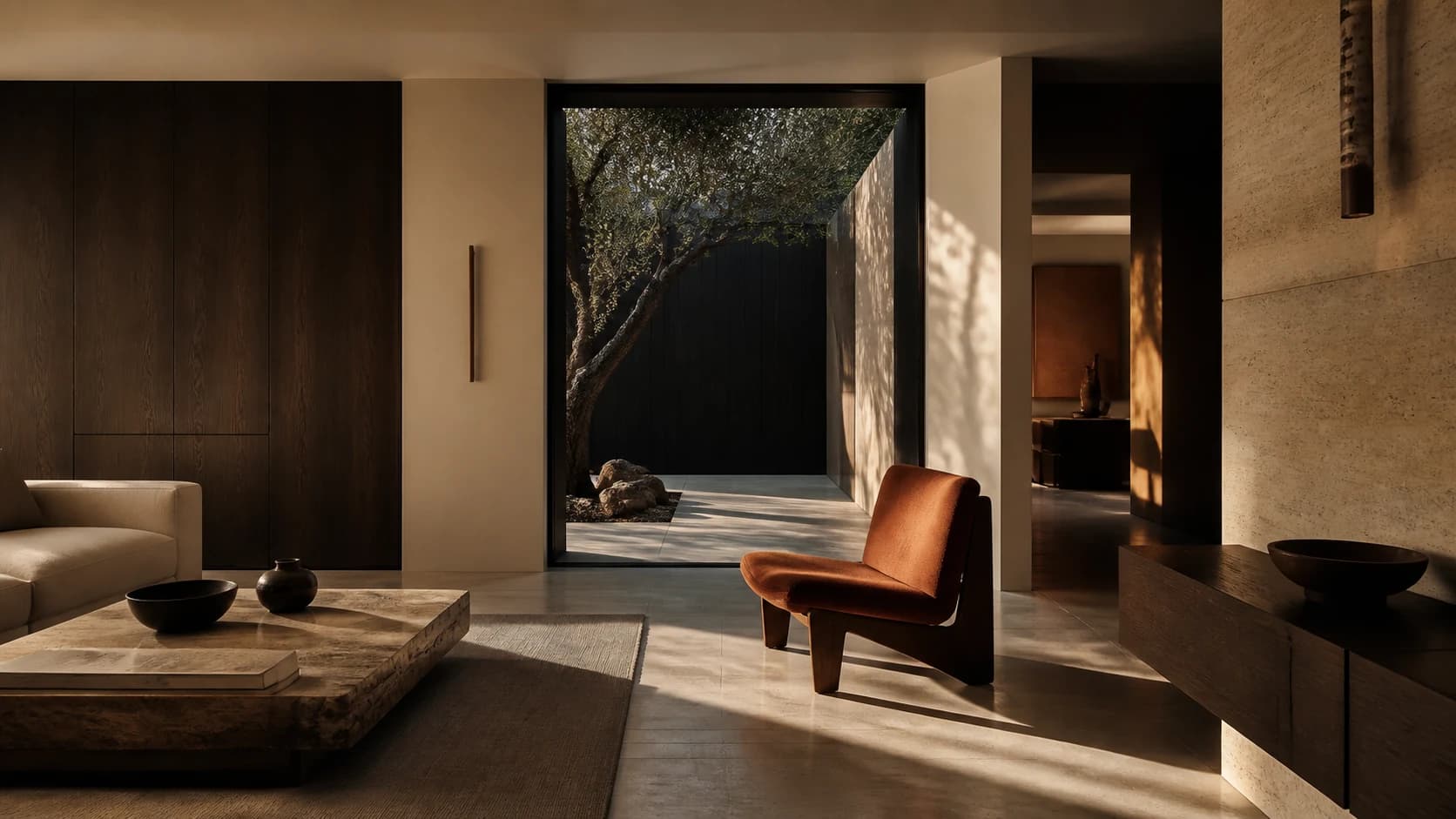 Modern interior with warm architectural light